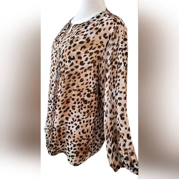 Calvin Klein Leopard Print Pintuck Tunic Long Sleeve Blouse Top Women's 18W 20W - Picture 3 of 12